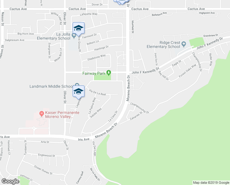 map of restaurants, bars, coffee shops, grocery stores, and more near 27890 Via De La Real Drive in Moreno Valley