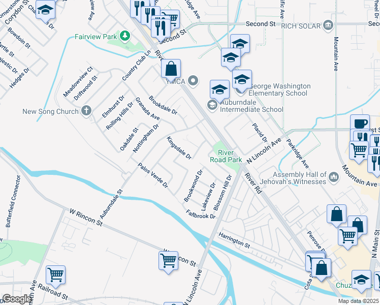 map of restaurants, bars, coffee shops, grocery stores, and more near 1204 Kingsdale Drive in Corona