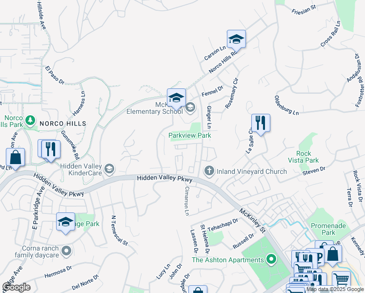 map of restaurants, bars, coffee shops, grocery stores, and more near 1980 Las Colinas Circle in Corona