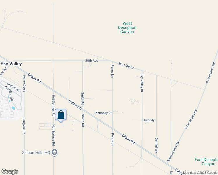 map of restaurants, bars, coffee shops, grocery stores, and more near 20245 Penny Lane in Desert Hot Springs