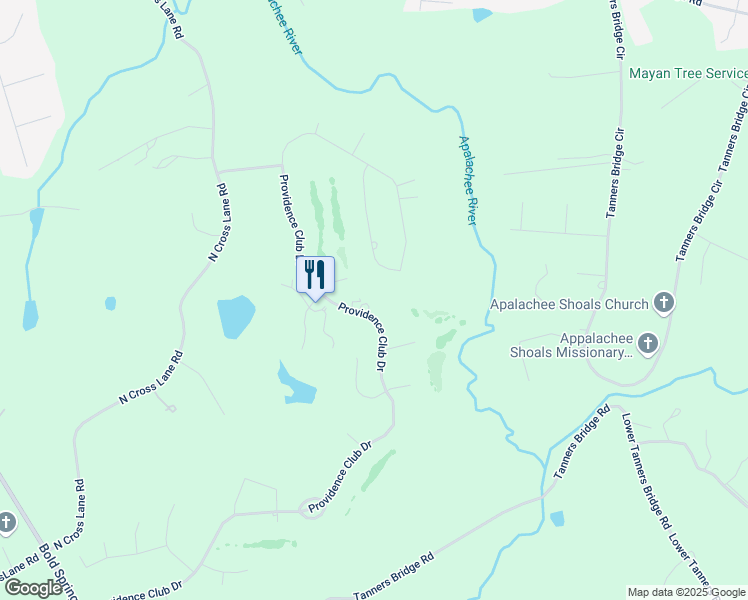 map of restaurants, bars, coffee shops, grocery stores, and more near 591 Providence Club Drive in Monroe