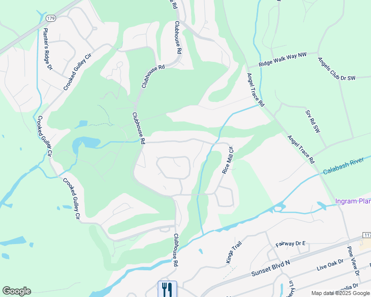 map of restaurants, bars, coffee shops, grocery stores, and more near 143 Rice Mill Circle in Sunset Beach