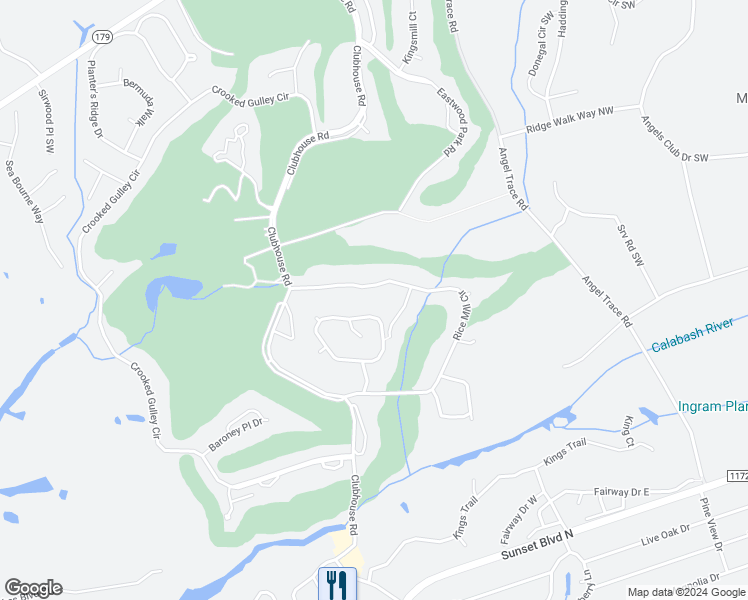 map of restaurants, bars, coffee shops, grocery stores, and more near 143 Rice Mill Circle in Sunset Beach