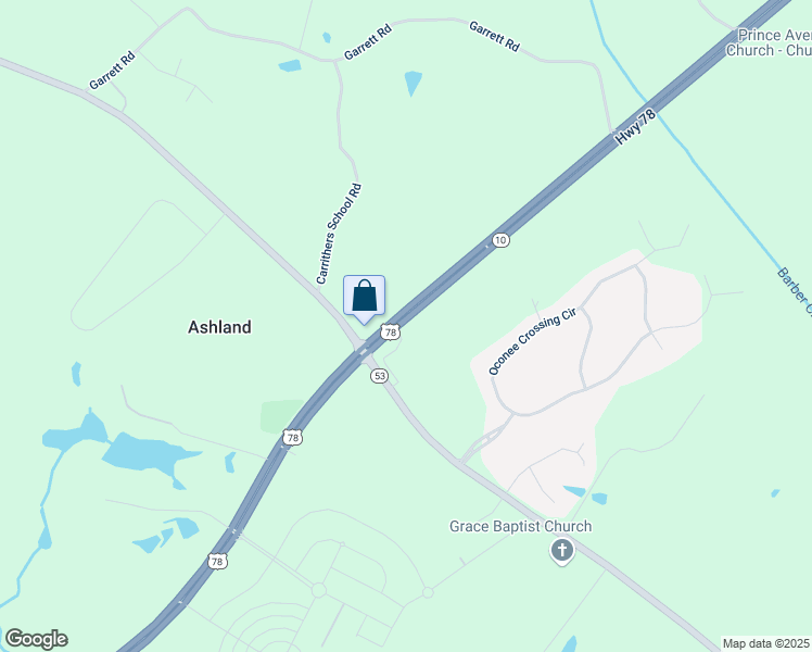 map of restaurants, bars, coffee shops, grocery stores, and more near 4611 Monroe Highway in Bogart