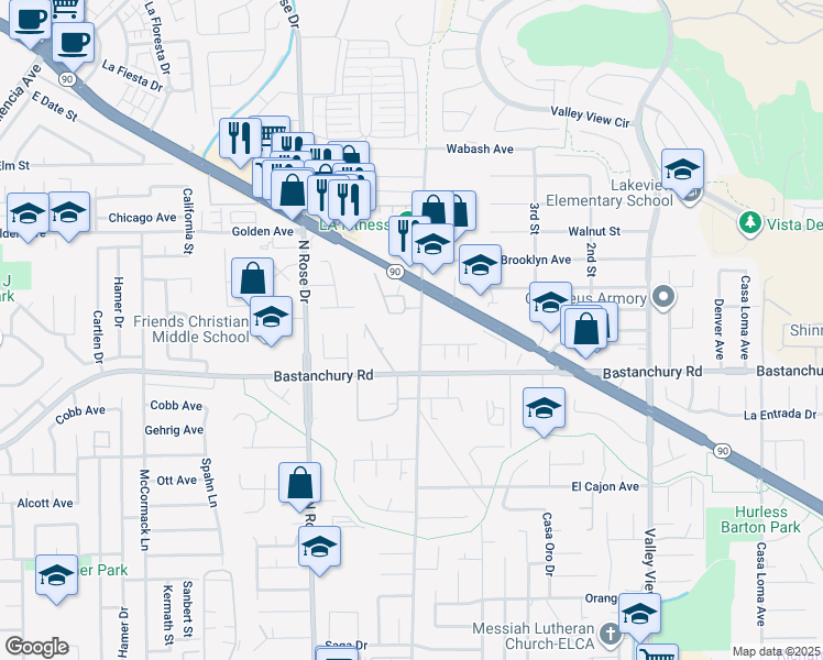 map of restaurants, bars, coffee shops, grocery stores, and more near 4141 Prospect Avenue in Yorba Linda