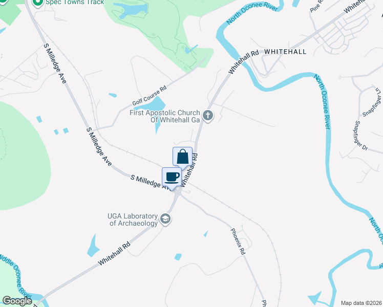 map of restaurants, bars, coffee shops, grocery stores, and more near 850 Whitehall Road in Athens