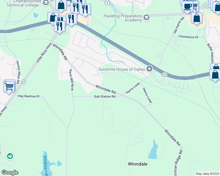 map of restaurants, bars, coffee shops, grocery stores, and more near 661 Winndale Road in Dallas