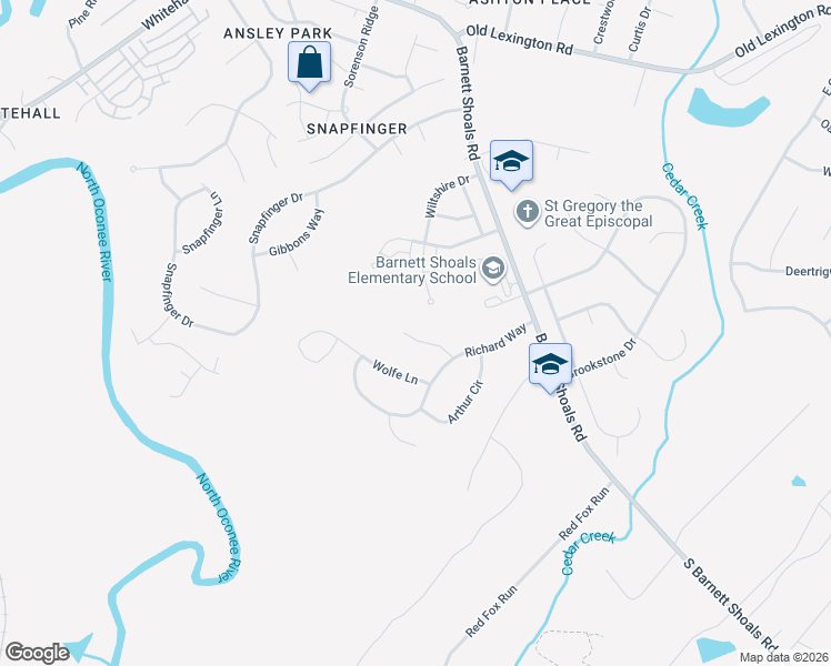 map of restaurants, bars, coffee shops, grocery stores, and more near 309 Wiltshire Drive in Athens