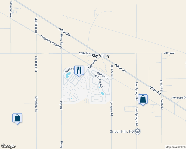 map of restaurants, bars, coffee shops, grocery stores, and more near 74711 Dillon Road in Desert Hot Springs