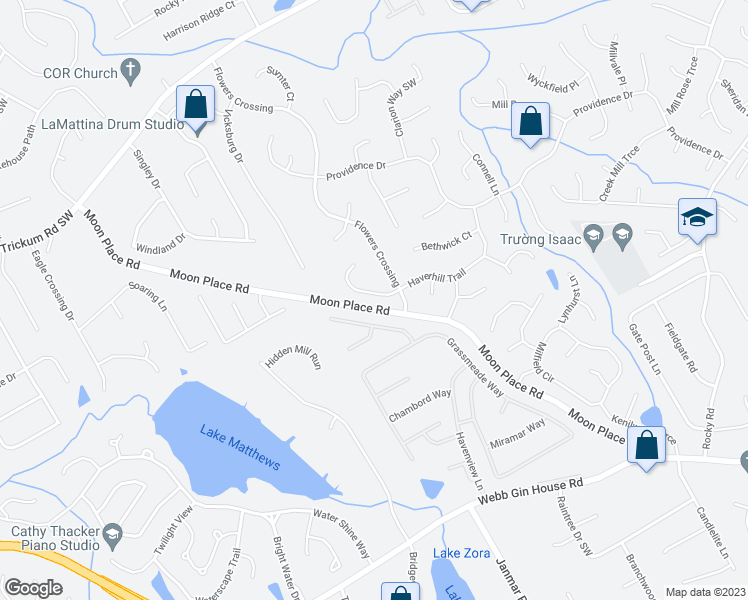 map of restaurants, bars, coffee shops, grocery stores, and more near 1015 Haverhill Trail in Lawrenceville