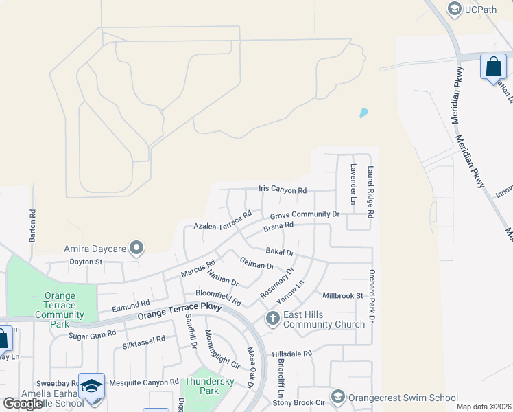 map of restaurants, bars, coffee shops, grocery stores, and more near 8273 Gardenia Vista Drive in Riverside