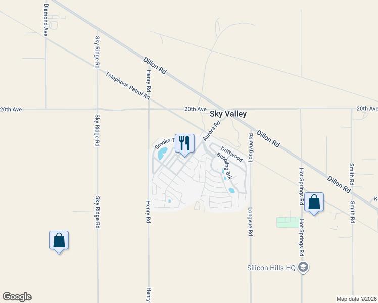 map of restaurants, bars, coffee shops, grocery stores, and more near 74711 Dillon Road in Desert Hot Springs