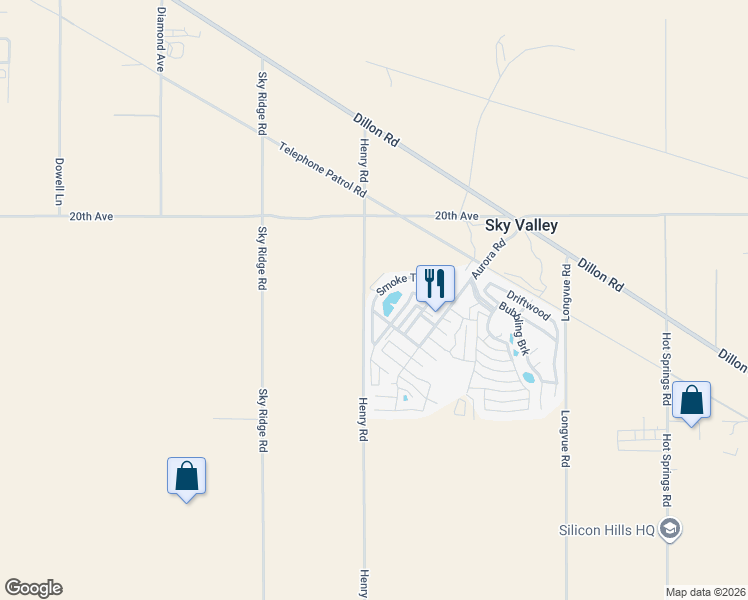 map of restaurants, bars, coffee shops, grocery stores, and more near Smoke Tree Road in Desert Hot Springs