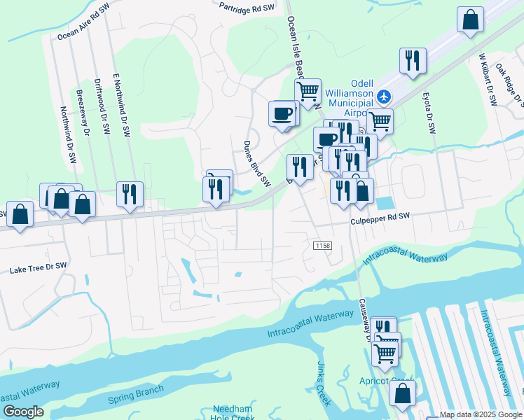 map of restaurants, bars, coffee shops, grocery stores, and more near in Brunswick County