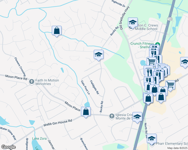 map of restaurants, bars, coffee shops, grocery stores, and more near 1028 Gate Post Lane in Lawrenceville
