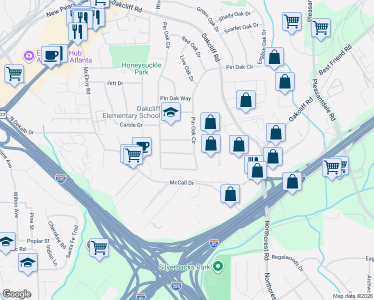 map of restaurants, bars, coffee shops, grocery stores, and more near 3186 Friar Tuck Way in Doraville