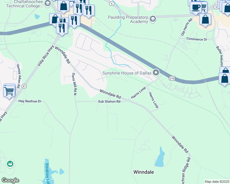 map of restaurants, bars, coffee shops, grocery stores, and more near 661 Winndale Road in Dallas