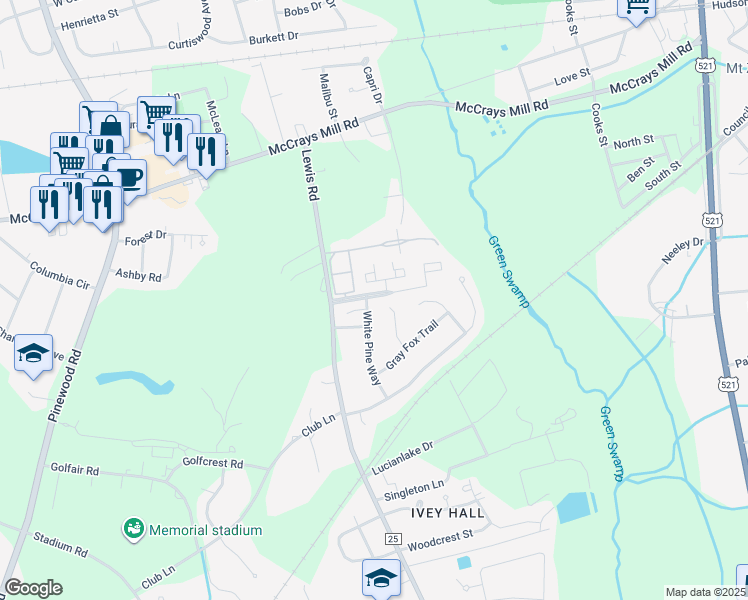 map of restaurants, bars, coffee shops, grocery stores, and more near 687 White Pine Way in Sumter