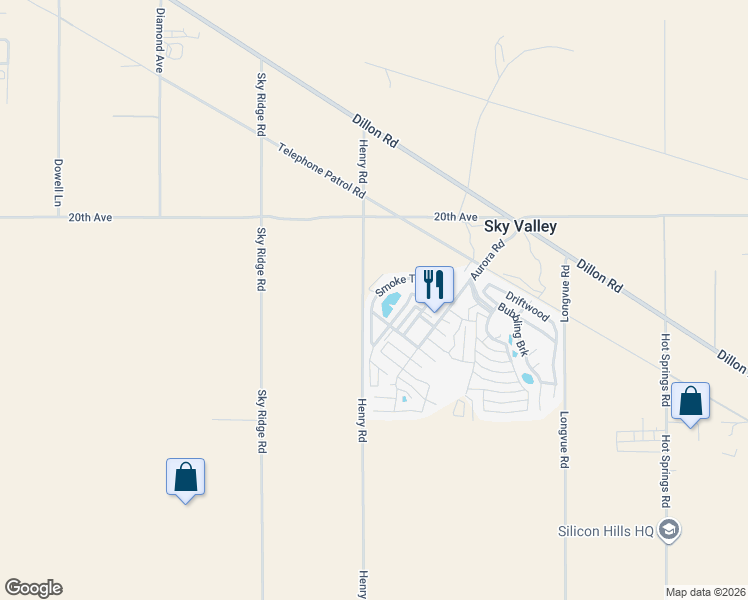 map of restaurants, bars, coffee shops, grocery stores, and more near Smoke Tree Road in Desert Hot Springs