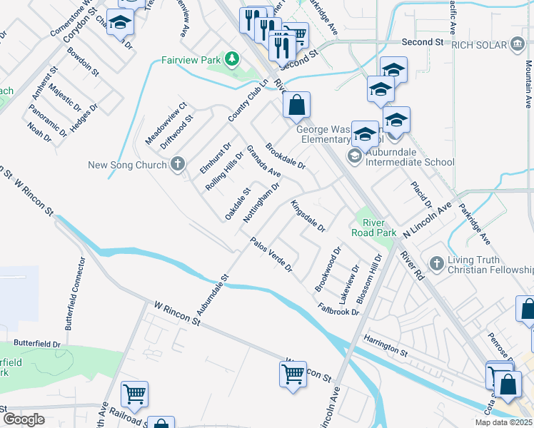 map of restaurants, bars, coffee shops, grocery stores, and more near 944 Auburndale Street in Corona