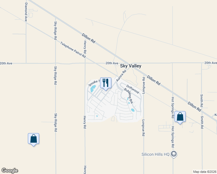 map of restaurants, bars, coffee shops, grocery stores, and more near 74711 Dillon Road in Desert Hot Springs