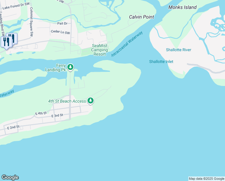 map of restaurants, bars, coffee shops, grocery stores, and more near East 4th Street in Ocean Isle Beach