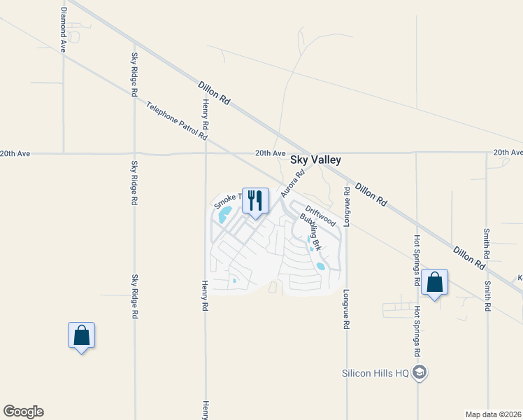 map of restaurants, bars, coffee shops, grocery stores, and more near 74711 Dillon Road in Desert Hot Springs
