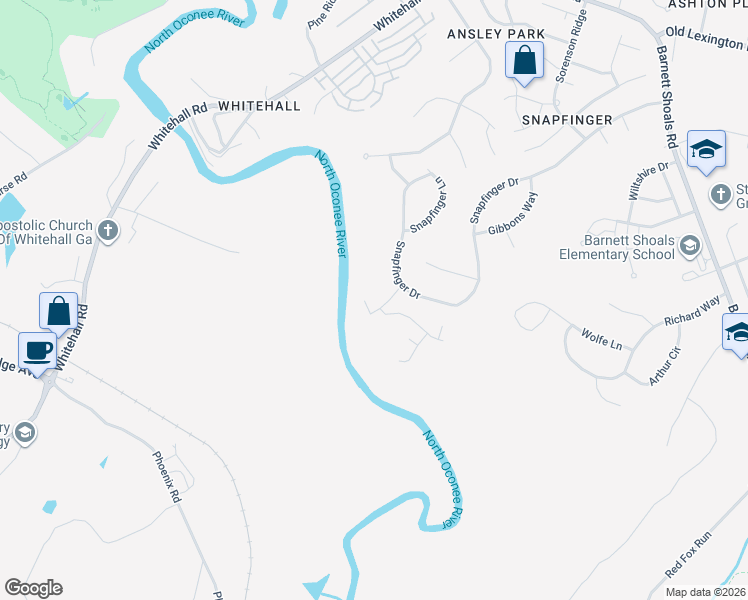 map of restaurants, bars, coffee shops, grocery stores, and more near 555 Snapfinger Drive in Athens