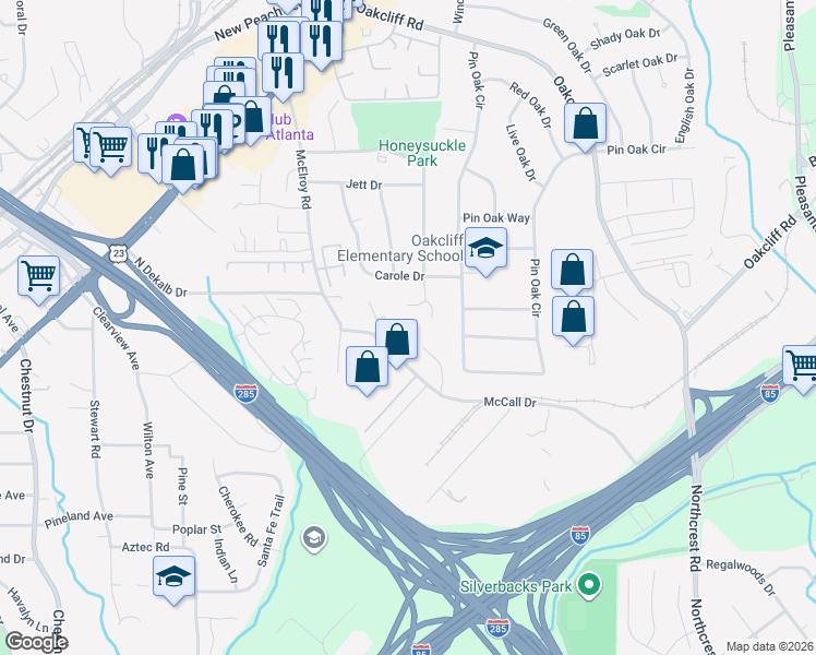 map of restaurants, bars, coffee shops, grocery stores, and more near 3086 Revere Court in Doraville