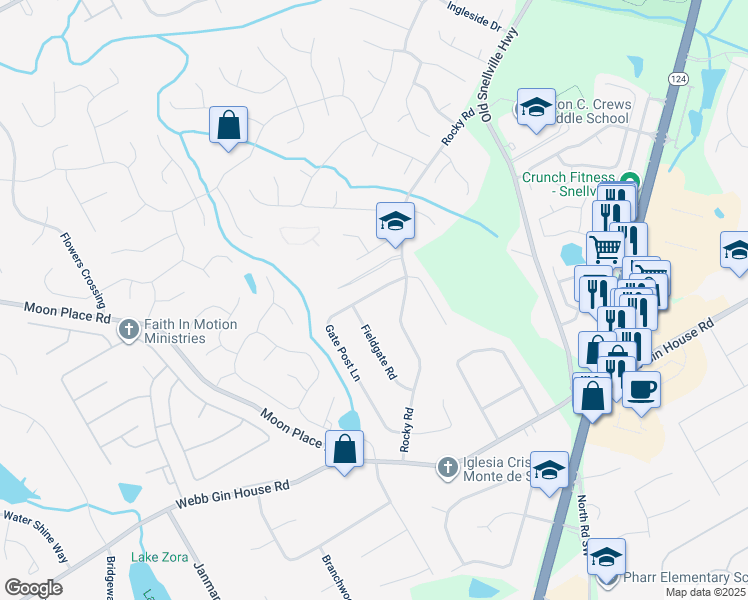 map of restaurants, bars, coffee shops, grocery stores, and more near 1028 Gate Post Lane in Lawrenceville