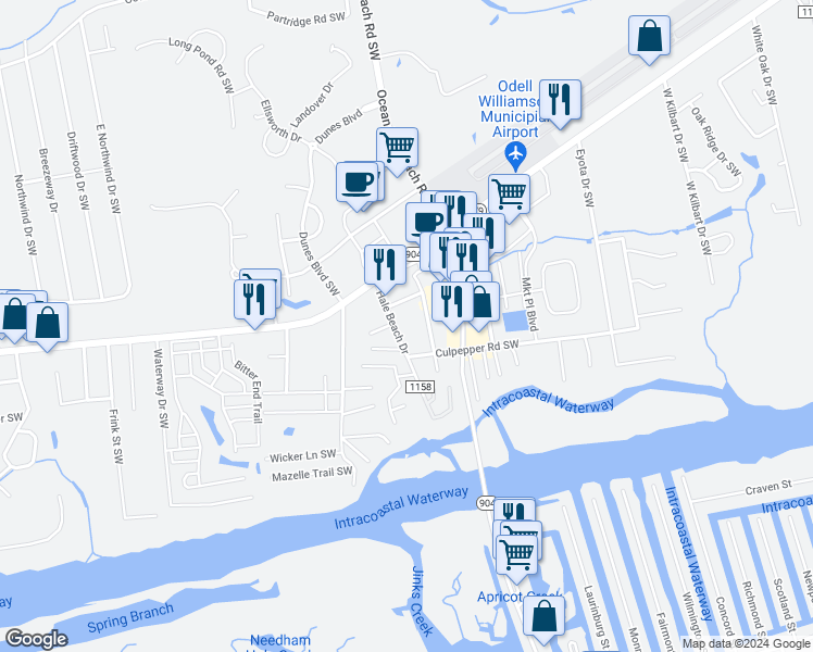map of restaurants, bars, coffee shops, grocery stores, and more near 1633 Hale Beach Road Southwest in Ocean Isle Beach