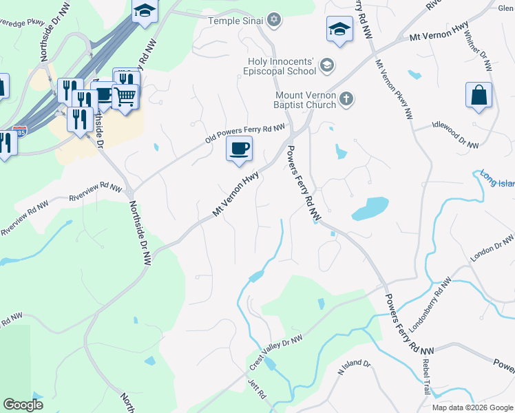 map of restaurants, bars, coffee shops, grocery stores, and more near 110 Cross Roads Ct in Atlanta