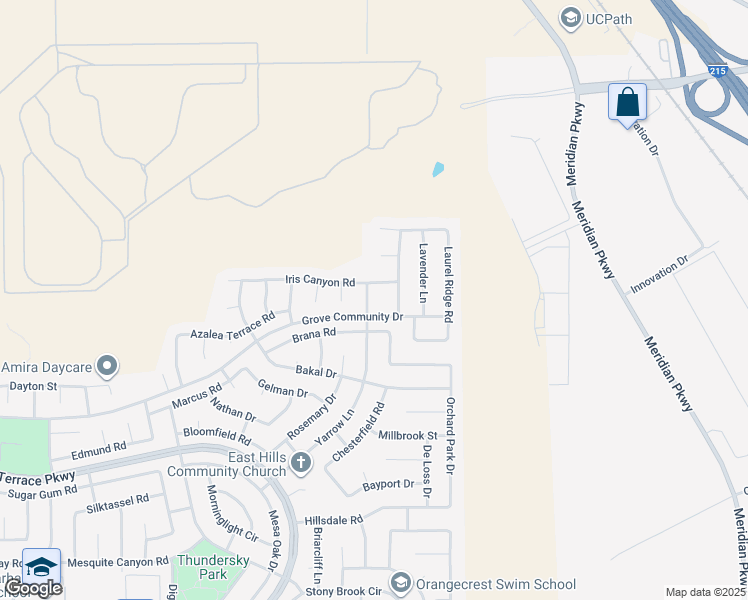 map of restaurants, bars, coffee shops, grocery stores, and more near 8268 Yarrow Lane in Riverside