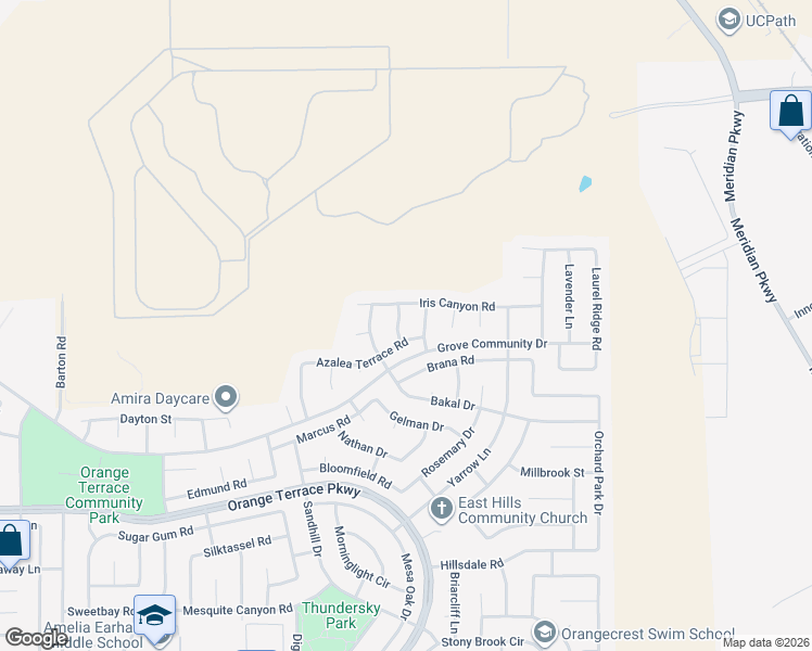 map of restaurants, bars, coffee shops, grocery stores, and more near 8268 Bayberry Ridge Street in Riverside