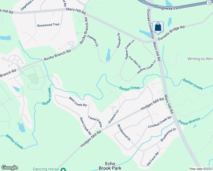map of restaurants, bars, coffee shops, grocery stores, and more near 1120 Echo Brook Trail in Bogart