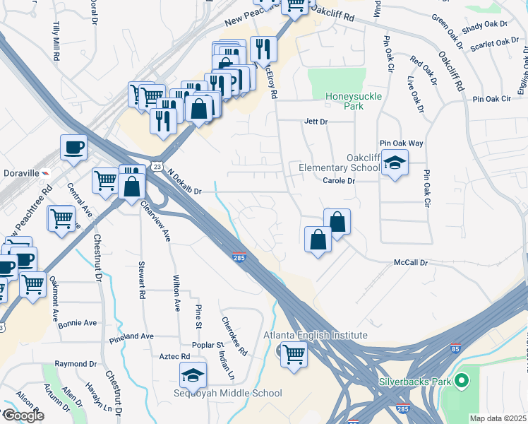 map of restaurants, bars, coffee shops, grocery stores, and more near 2917 North Dekalb Drive in Atlanta