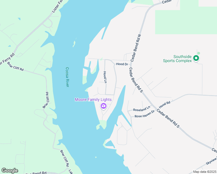 map of restaurants, bars, coffee shops, grocery stores, and more near 3675 Hood Lane in Gadsden
