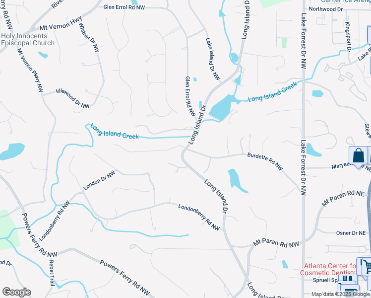 map of restaurants, bars, coffee shops, grocery stores, and more near 6510 Long Island Drive in Atlanta