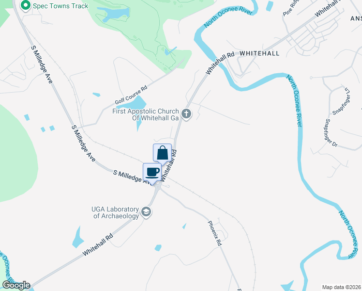 map of restaurants, bars, coffee shops, grocery stores, and more near 10 Whitehall Road in Watkinsville