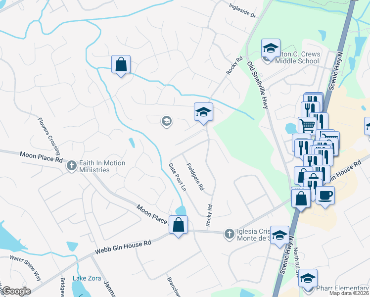 map of restaurants, bars, coffee shops, grocery stores, and more near 1039 Gate Post Lane in Lawrenceville