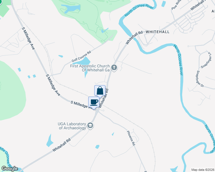 map of restaurants, bars, coffee shops, grocery stores, and more near 282 Whitehall Road in Athens