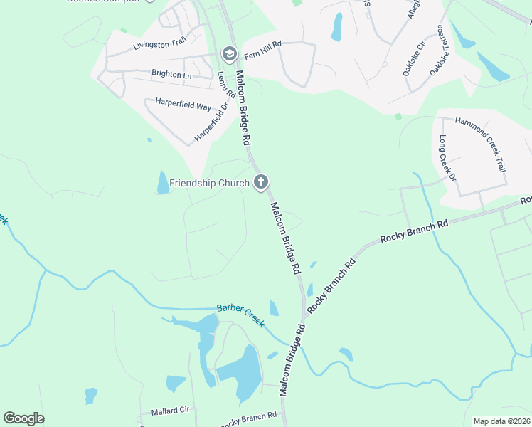 map of restaurants, bars, coffee shops, grocery stores, and more near 2121 Malcom Bridge Road in Bogart