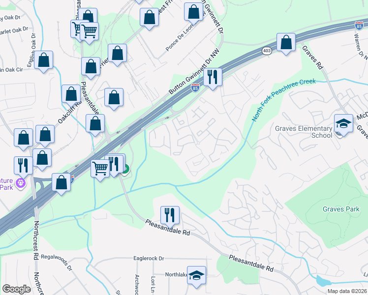 map of restaurants, bars, coffee shops, grocery stores, and more near 4659 Dawson Boulevard in Atlanta