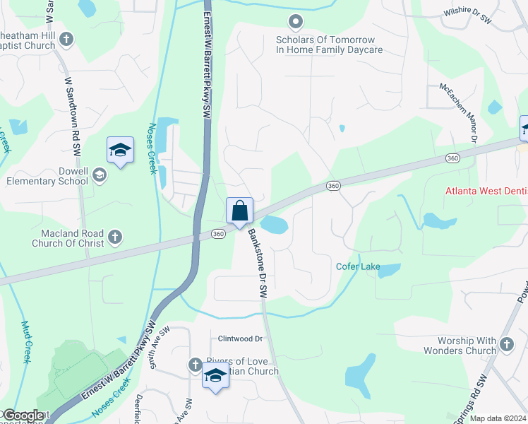 map of restaurants, bars, coffee shops, grocery stores, and more near 2400 Macland Road in Marietta