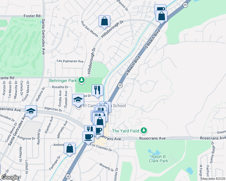 map of restaurants, bars, coffee shops, grocery stores, and more near 4082 Castaway Cove in Fullerton
