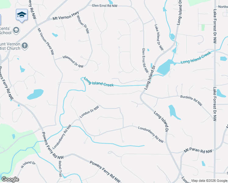 map of restaurants, bars, coffee shops, grocery stores, and more near 445 Glencastle Drive Northwest in Atlanta