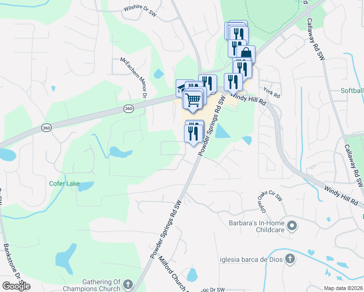 map of restaurants, bars, coffee shops, grocery stores, and more near 2171 Grove Valley Way in Marietta