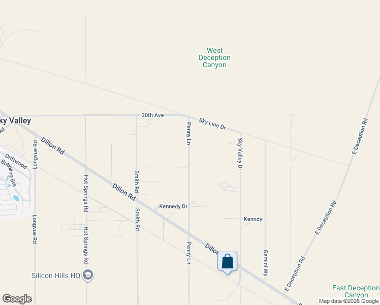 map of restaurants, bars, coffee shops, grocery stores, and more near 20245 Penny Lane in Desert Hot Springs