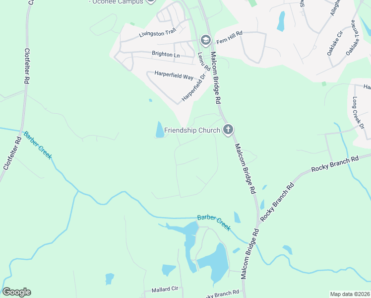 map of restaurants, bars, coffee shops, grocery stores, and more near 2241 Malcom Bridge Road in Bogart