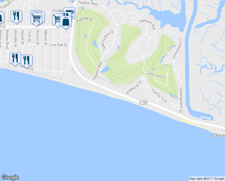 map of restaurants, bars, coffee shops, grocery stores, and more near 916 State Route 1100 in Caswell Beach